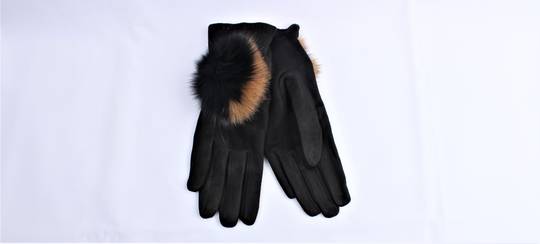 Shackelford faux suede glove with large fur pompom black Style; S/LK4954BLK